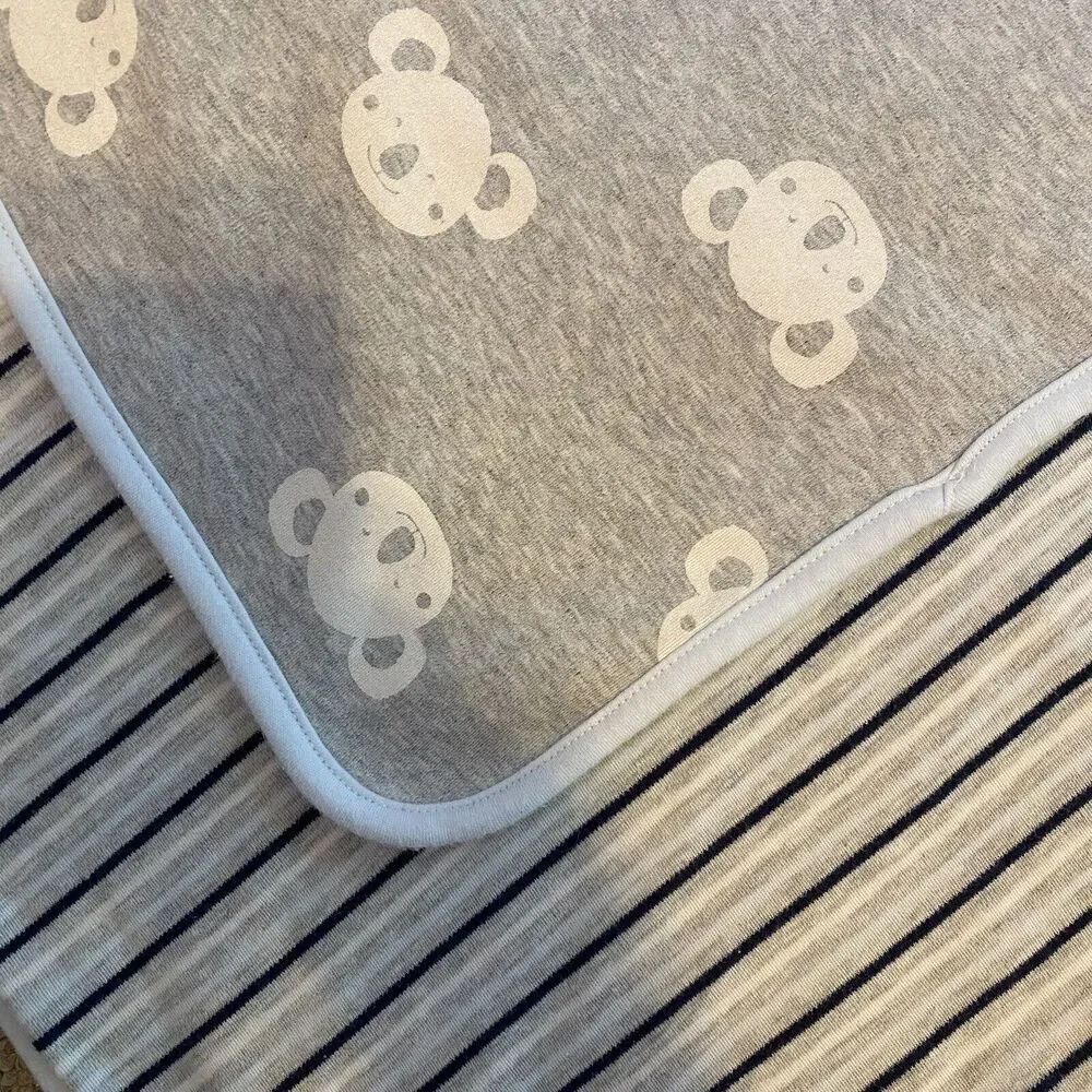 First Impressions Cotton Baby Blanket Gray Striped Koala Reversible Soft Unisex